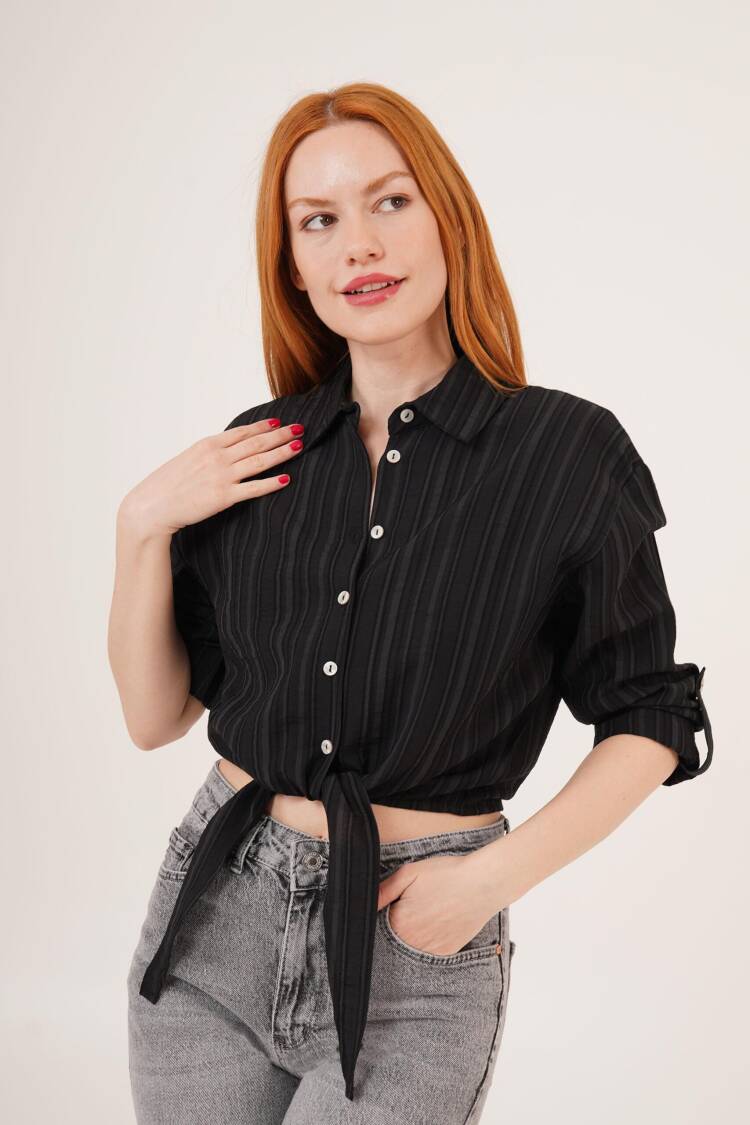 Tie Up Detailed Crop WholesaleShirt - Lustrin - Globality Store - Women Clothes Wholesale Turkey