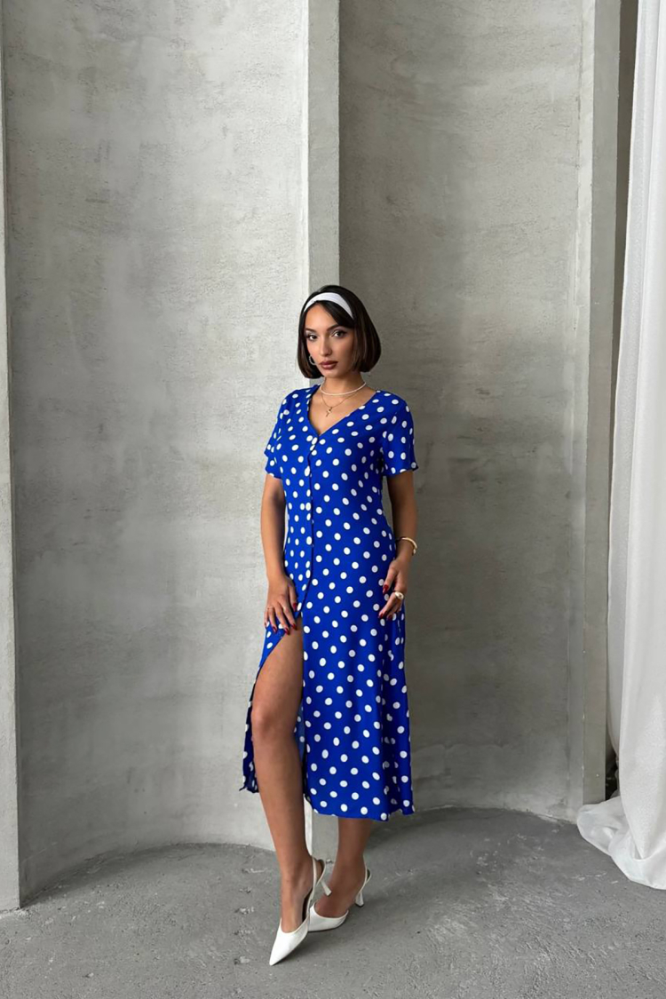 Viscose Polka Dot Print Shirt Dress - Mode Roy - Globality Store - Women Clothes Wholesale Turkey