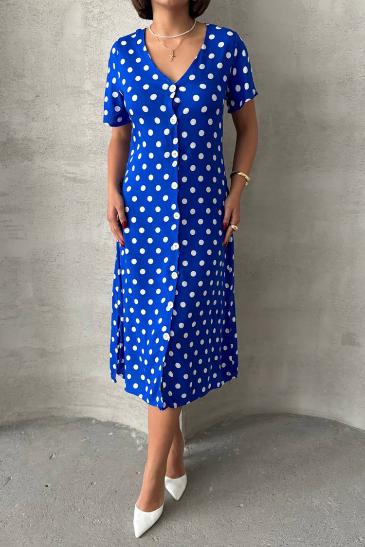 Viscose Polka Dot Print Shirt Dress