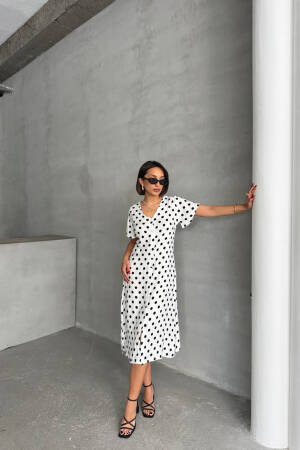 Viscose Polka Dot Pattern Shirt Dress - Mode Roy - Globality Store - Women Clothes Wholesale Turkey