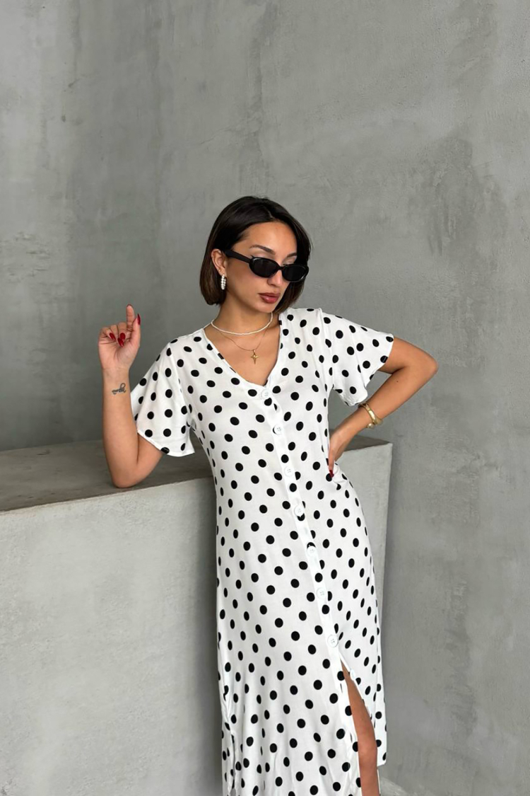 Viscose Polka Dot Pattern Shirt Dress