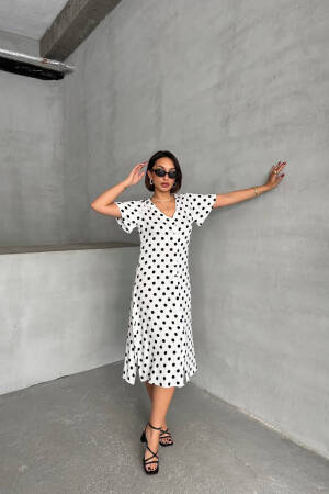 Viscose Polka Dot Pattern Shirt Dress - Mode Roy - Globality Store - Women Clothes Wholesale Turkey