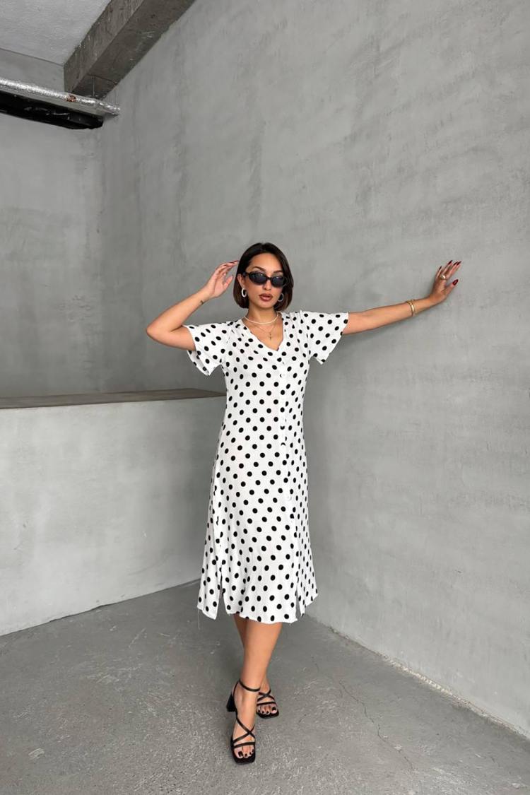 Viscose Polka Dot Pattern Shirt Dress