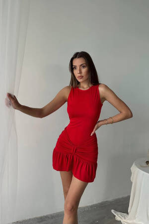 Skirt Ribbon Detailed Mini Dress - Mode Roy - Globality Store - Women Clothes Wholesale Turkey