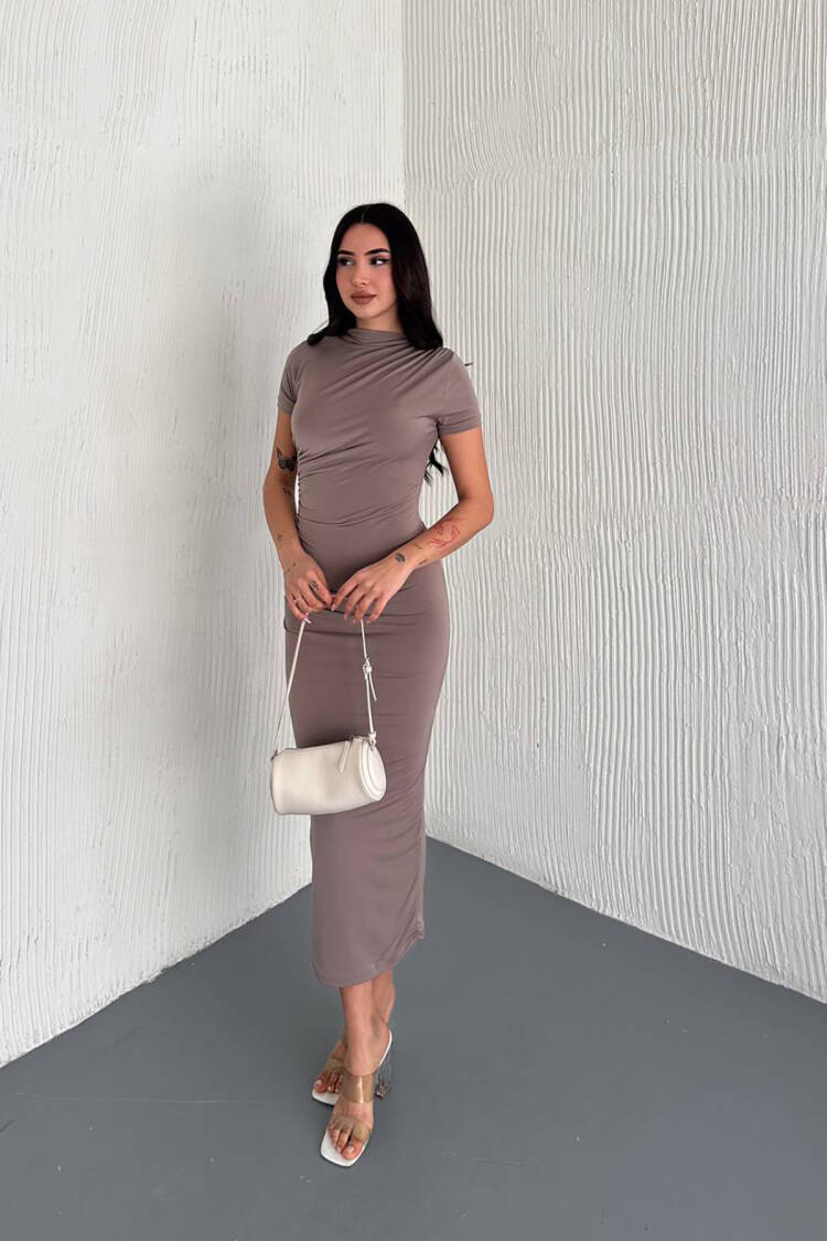 Sandy Ruffle Detailed Long Pencil Dress - Mode Roy - Globality Store - Women Clothes Wholesale Turkey