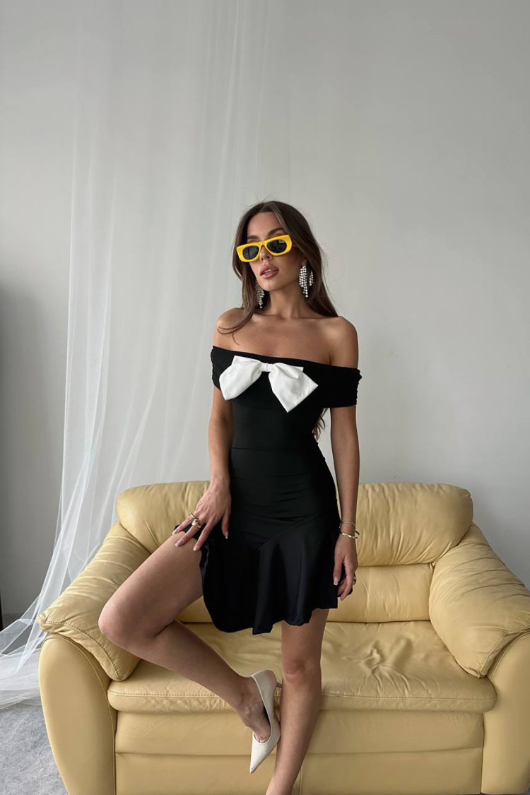 Mini Size Lycra Bow Dress - Mode Roy - Globality Store - Women Clothes Wholesale Turkey