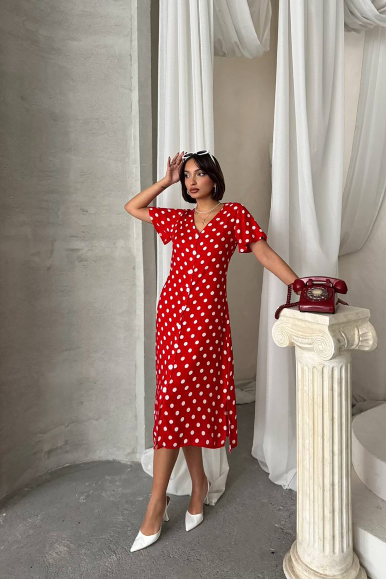 Viscose Polka Dot Pattern Shirt Dress
