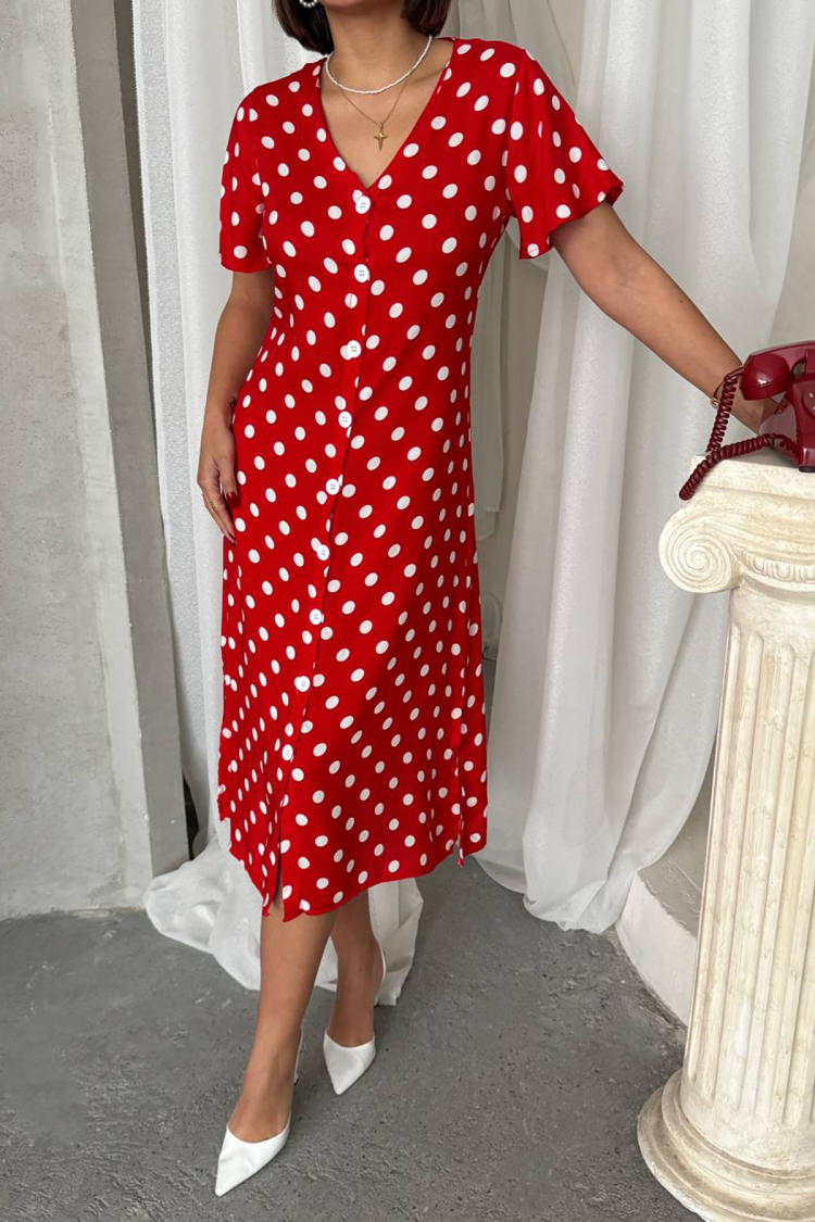 Viscose Polka Dot Pattern Shirt Dress