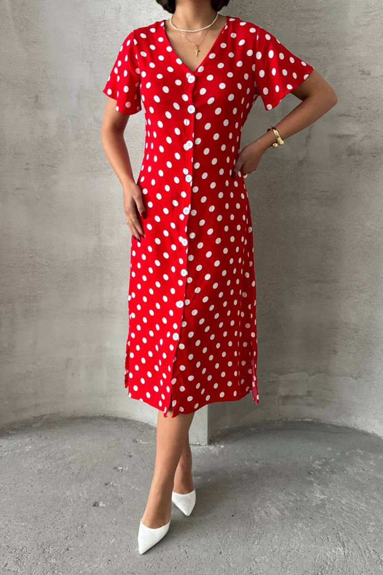 Viscose Polka Dot Pattern Shirt Dress - Mode Roy - Globality Store - Women Clothes Wholesale Turkey