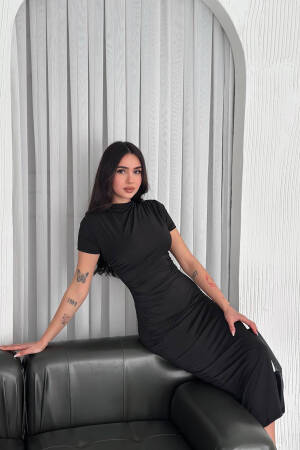 Sandy Ruffle Detailed Long Pencil Dress - Mode Roy - Globality Store - Women Clothes Wholesale Turkey