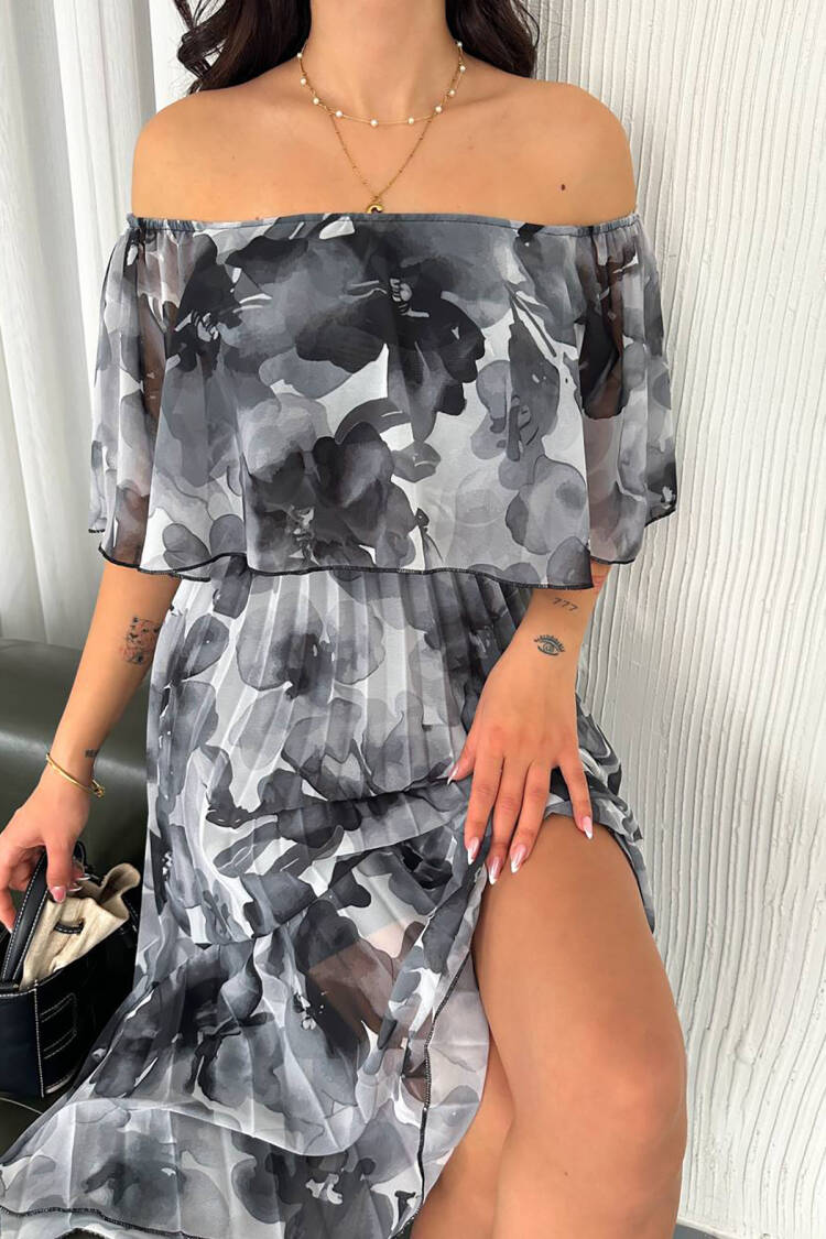 Patterned Summer Midi Length Chiffon Dress