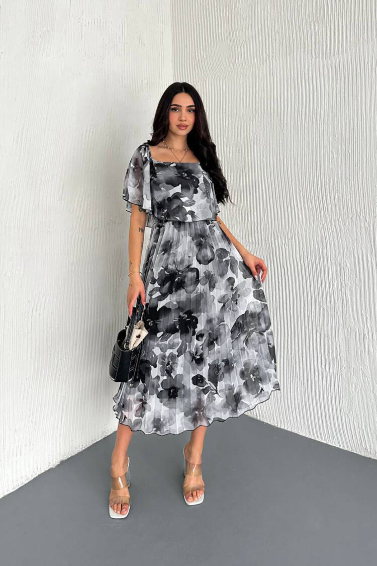 Patterned Summer Midi Length Chiffon Dress
