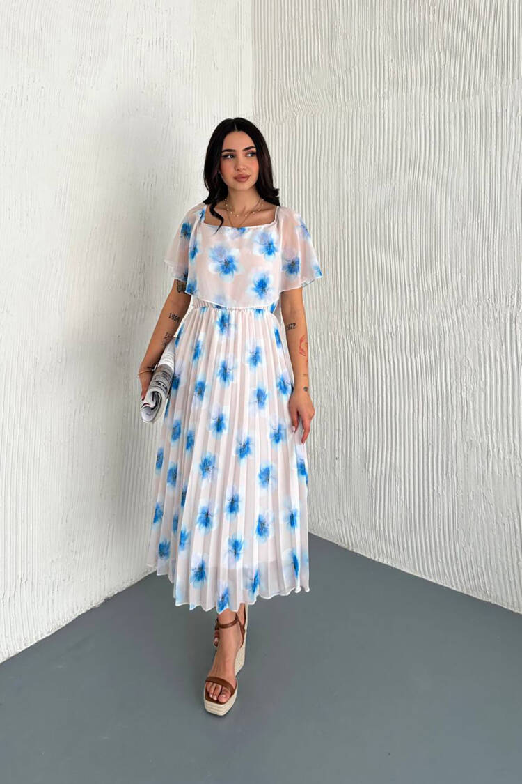 Madonna Neckline Chiffon Dress - Mode Roy - Globality Store - Women Clothes Wholesale Turkey