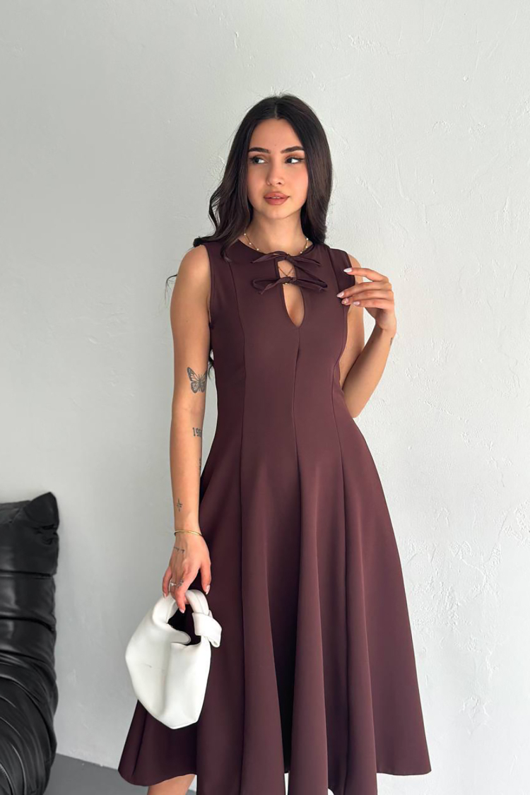 Zero Sleeve Bow Detailed Lycra Dress