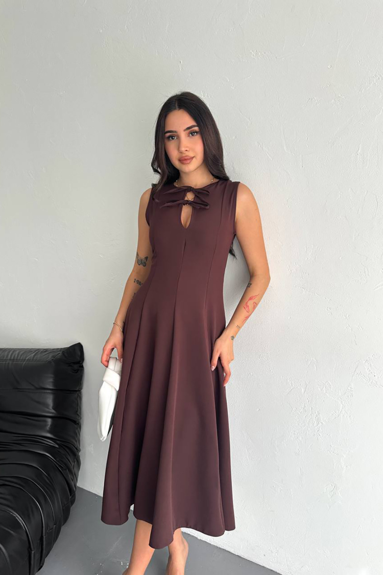 Zero Sleeve Bow Detailed Lycra Dress