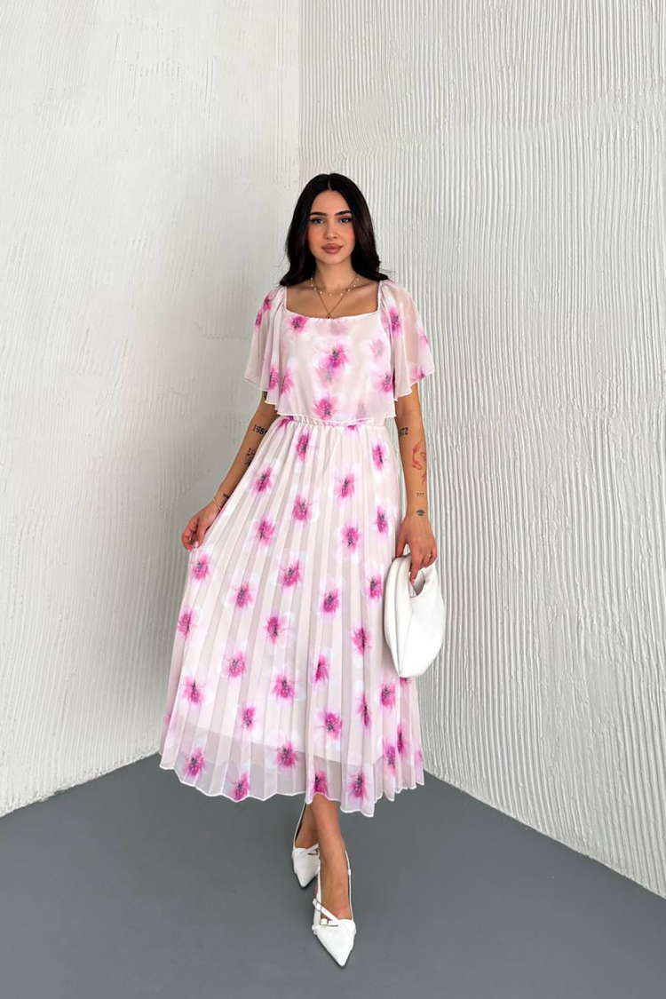 Madonna Neckline Chiffon Dress - Mode Roy - Globality Store - Women Clothes Wholesale Turkey