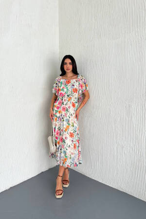 Summer Floral Print Chiffon Dress With Lining - Multicolor - Mode Roy - Globality Store - Women Clothes Wholesale Turkey