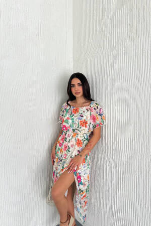 Summer Floral Print Chiffon Dress With Lining - Multicolor - Mode Roy - Globality Store - Women Clothes Wholesale Turkey