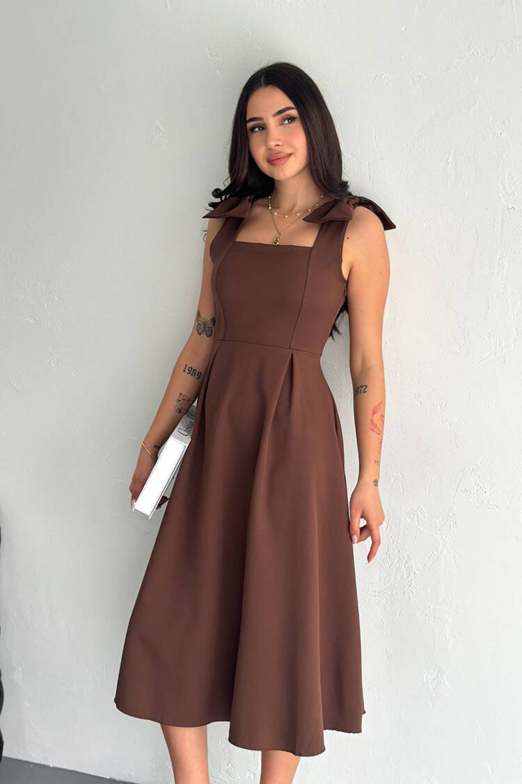 Strappy Bow Detailed Flared Dress - Mode Roy - Globality Store - Women Clothes Wholesale Turkey