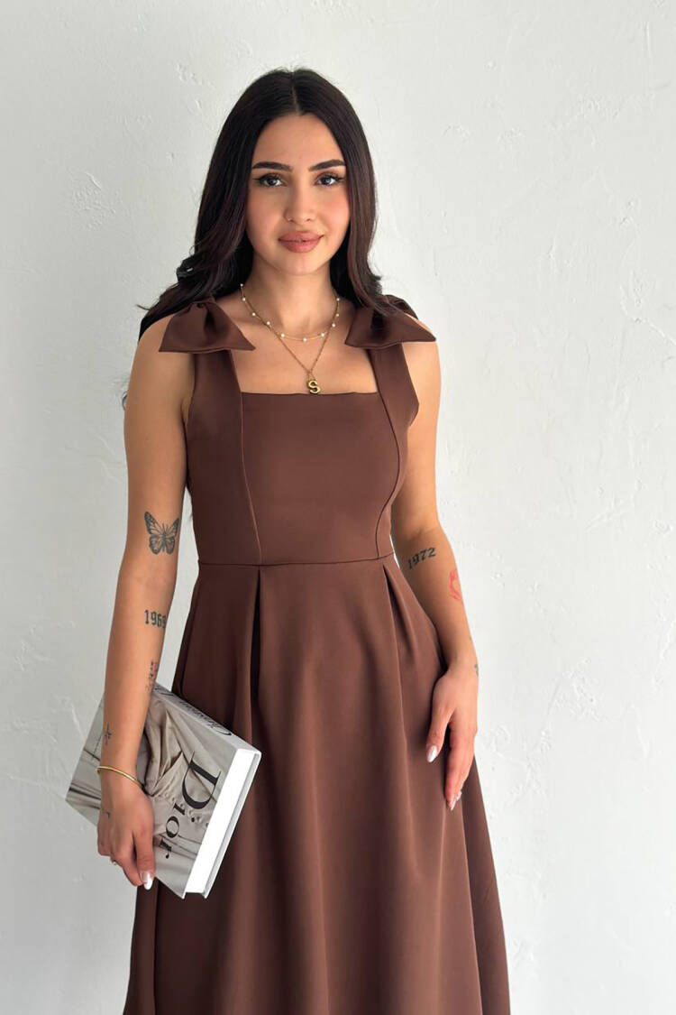 Strappy Bow Detailed Flared Dress