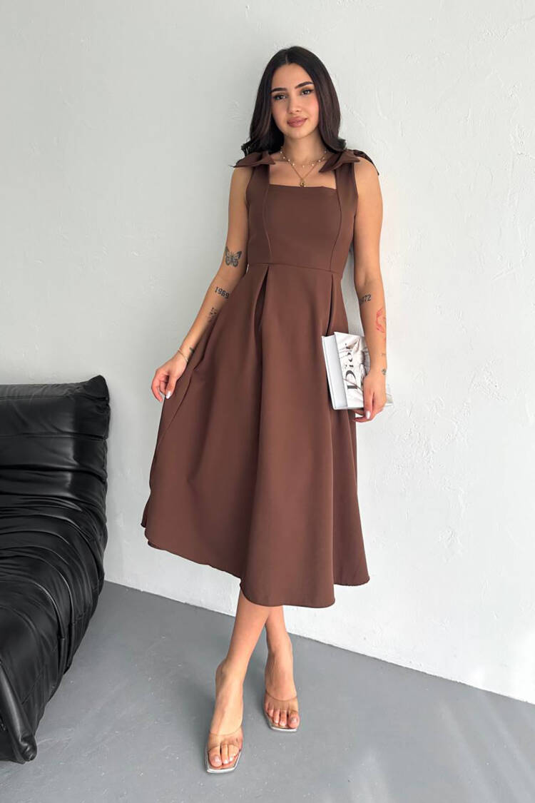 Strappy Bow Detailed Flared Dress