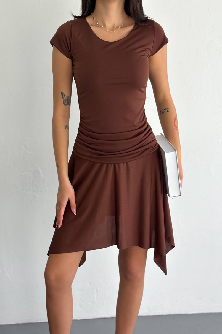 Lycra Mini Size Asymmetric Dress - Mode Roy - Globality Store - Women Clothes Wholesale Turkey