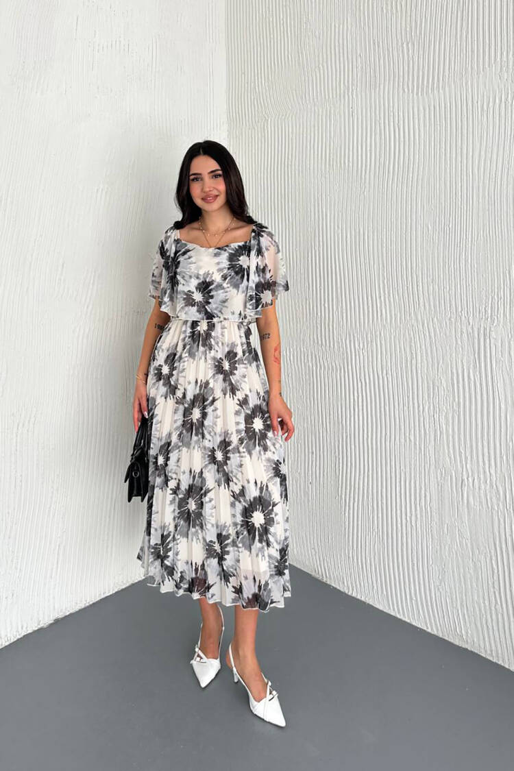 Carmen Collar Midi Length Chiffon Dress