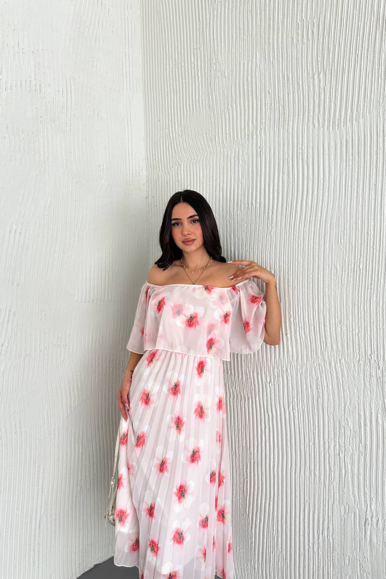 Madonna Neckline Chiffon Dress - Mode Roy - Globality Store - Women Clothes Wholesale Turkey