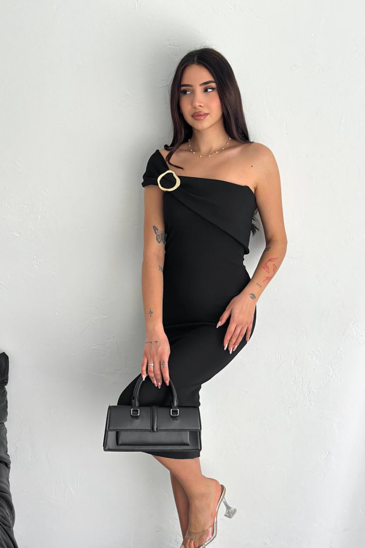 Lycra Shoulder Detailed Midi Dress