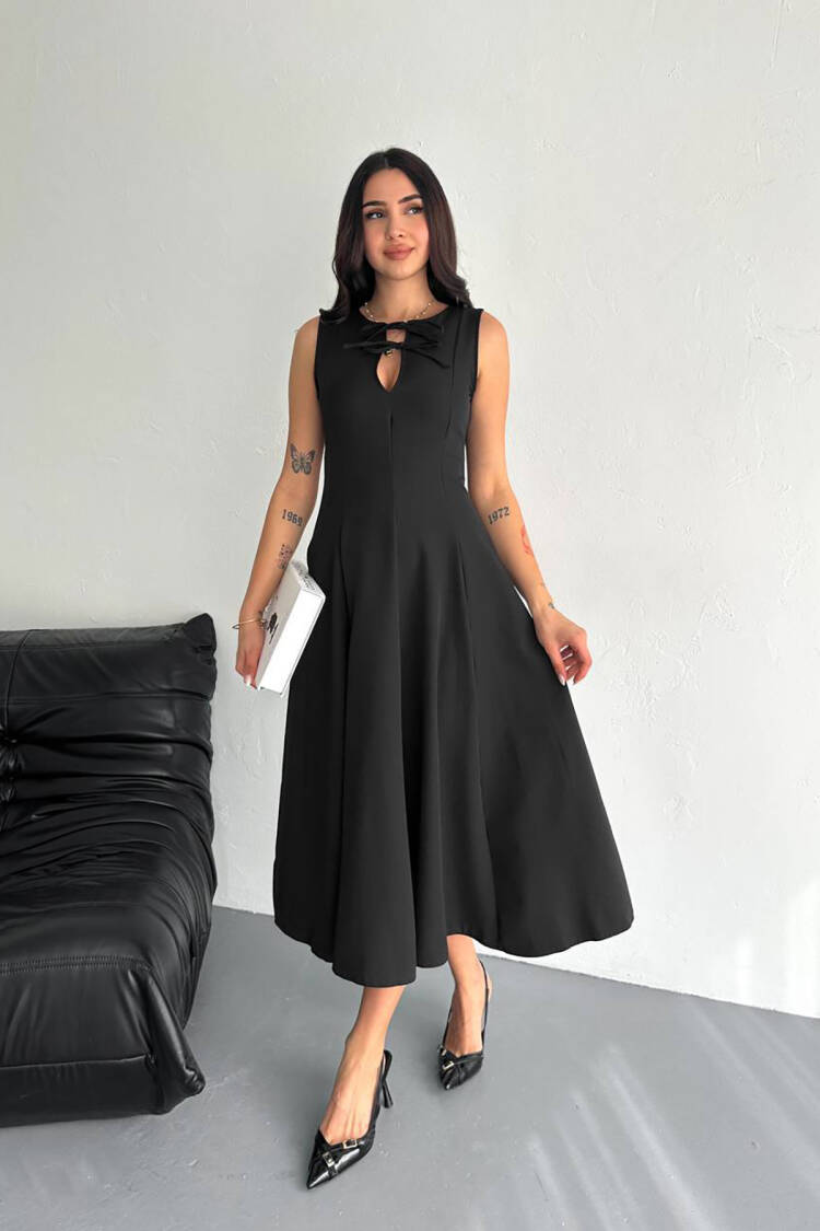 Zero Sleeve Bow Detailed Lycra Dress