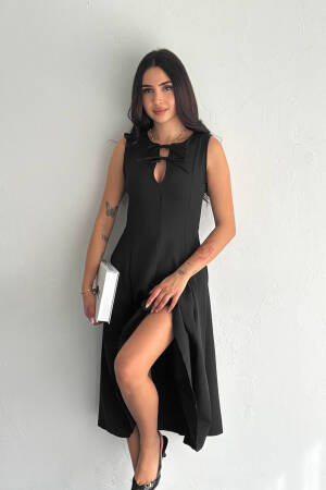 Zero Sleeve Bow Detailed Lycra Dress - Mode Roy - Globality Store - Women Clothes Wholesale Turkey