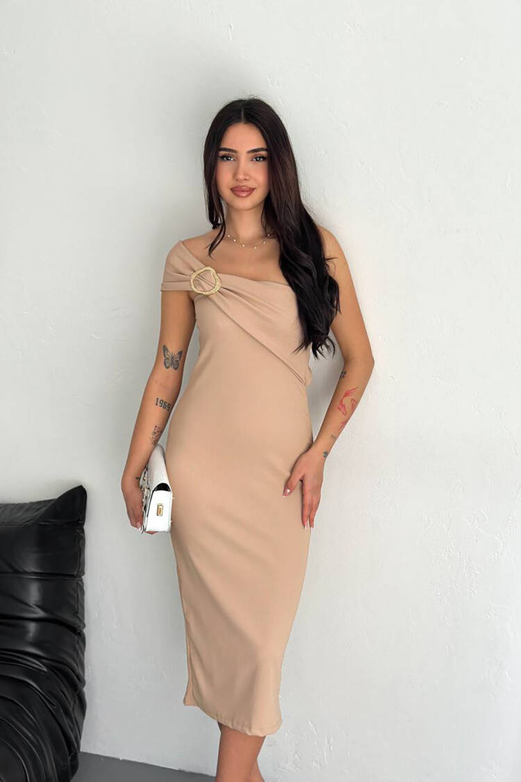Lycra Shoulder Detailed Midi Dress - Mode Roy - Globality Store - Women Clothes Wholesale Turkey