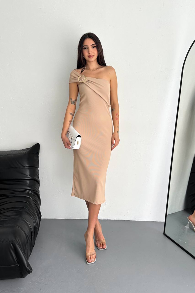 Lycra Shoulder Detailed Midi Dress