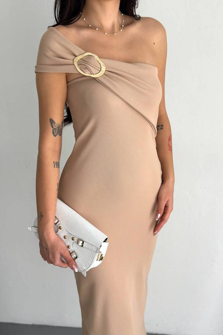 Lycra Shoulder Detailed Midi Dress