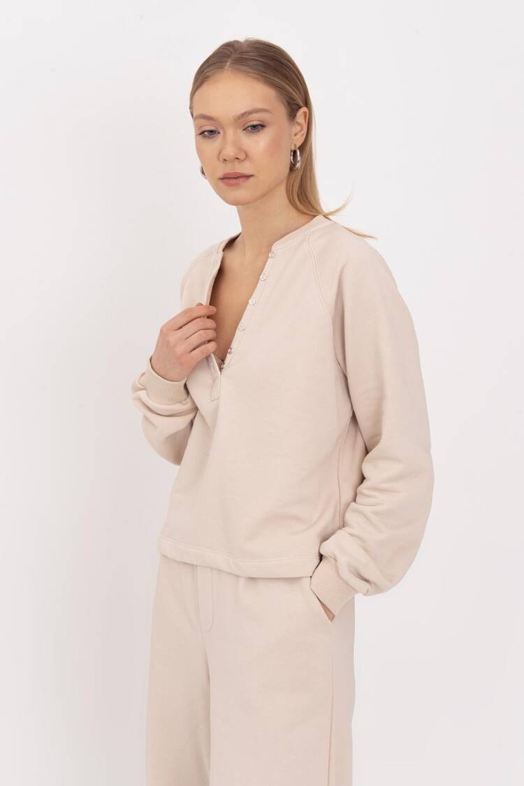 Flap Cotton Sweatshirt - Beige