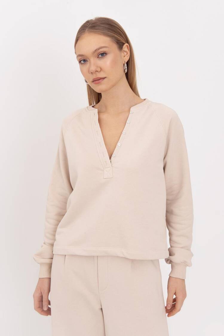Flap Cotton Sweatshirt - Beige