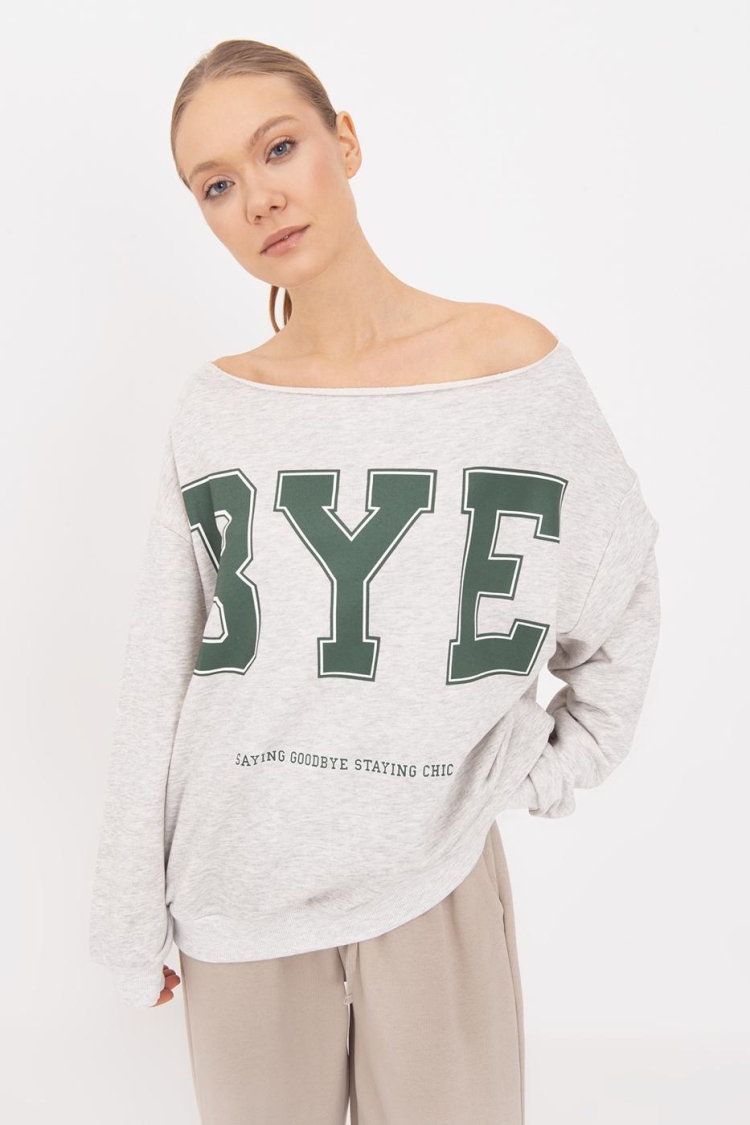 Printed Boat Neck Sweatshirt - BSL - Globality Store - Women Clothes Wholesale Turkey