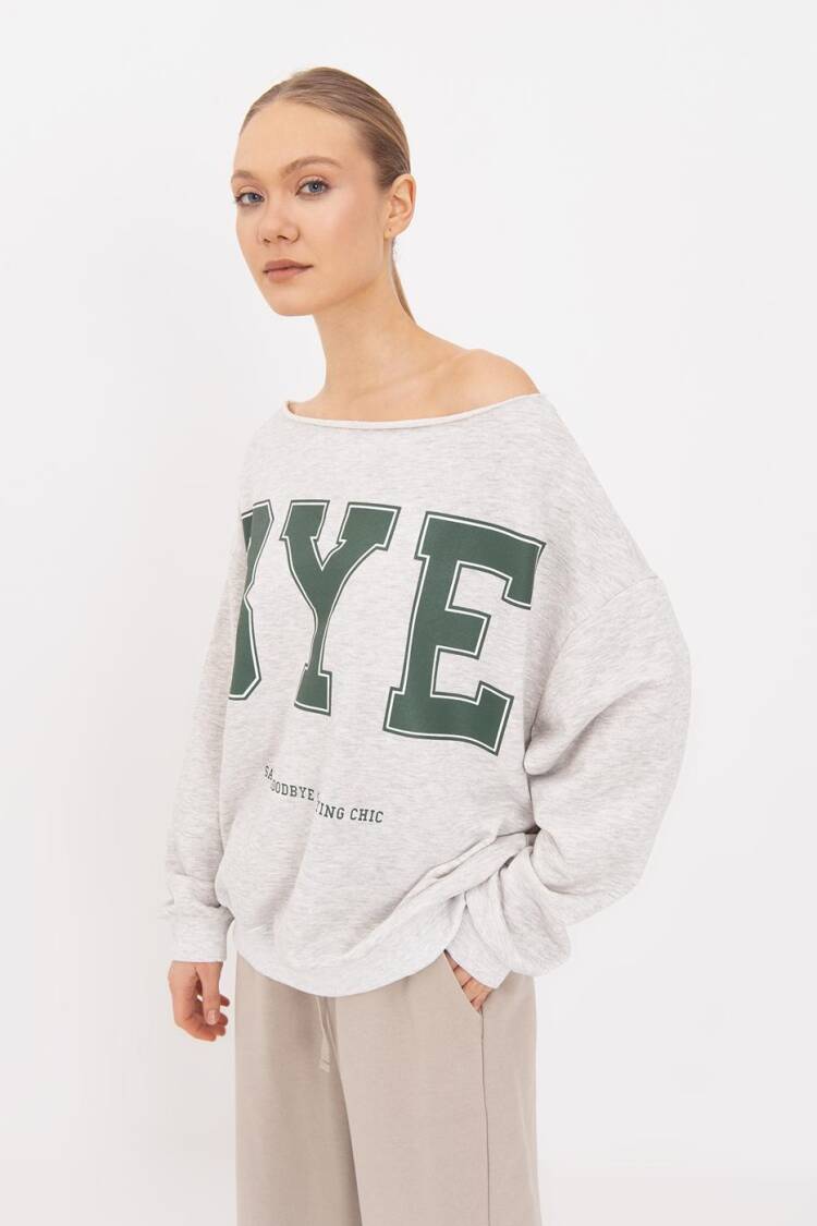 Printed Boat Neck Sweatshirt