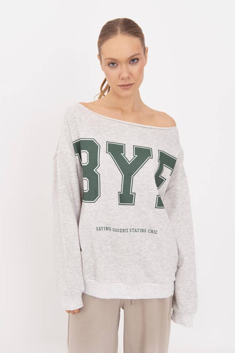 Printed Boat Neck Sweatshirt