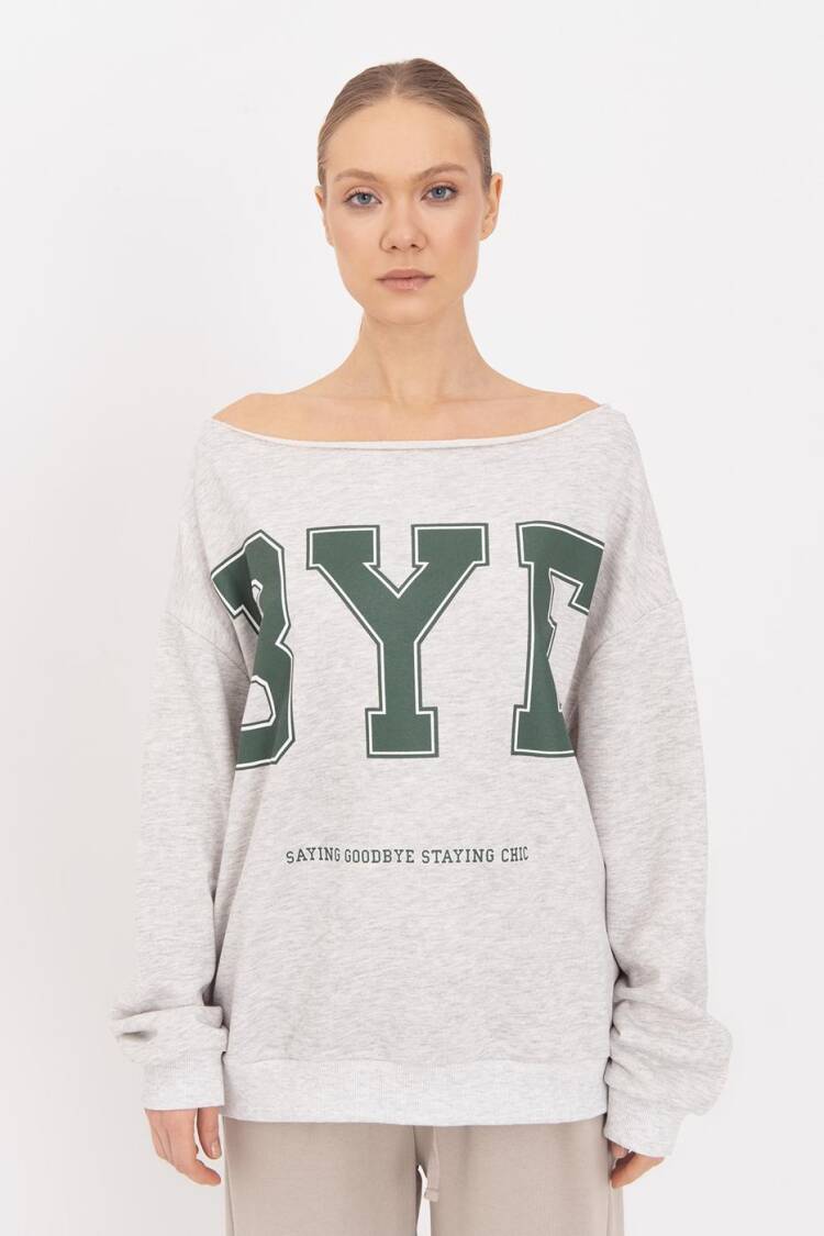 Printed Boat Neck Sweatshirt