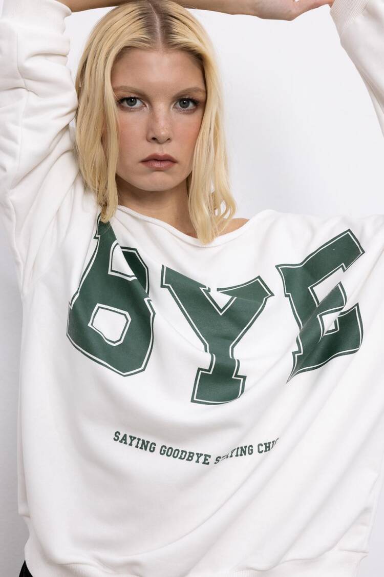 Printed Boat Neck Sweatshirt - BSL - Globality Store - Women Clothes Wholesale Turkey