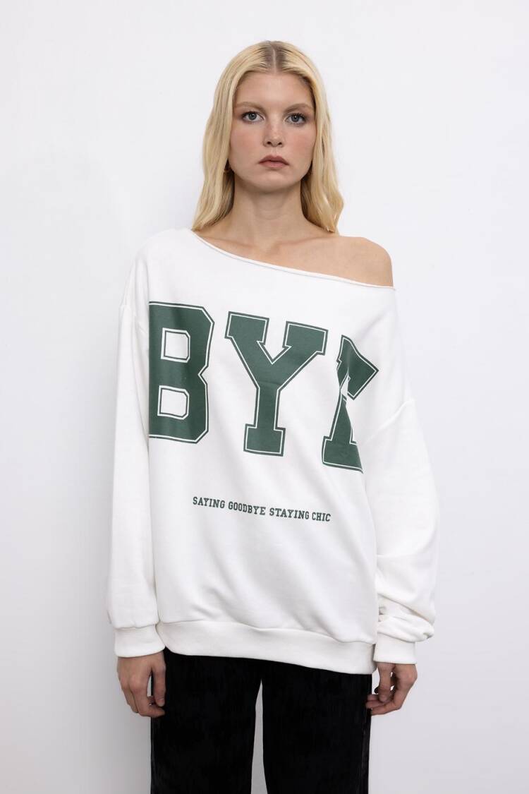 Printed Boat Neck Sweatshirt