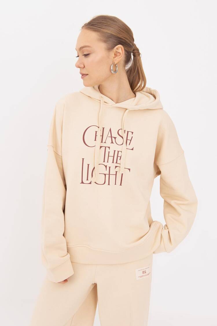Printed Hooded Sweatshirt - Cream