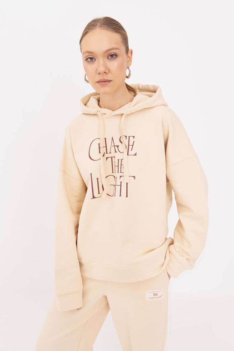 Printed Hooded Sweatshirt - Cream