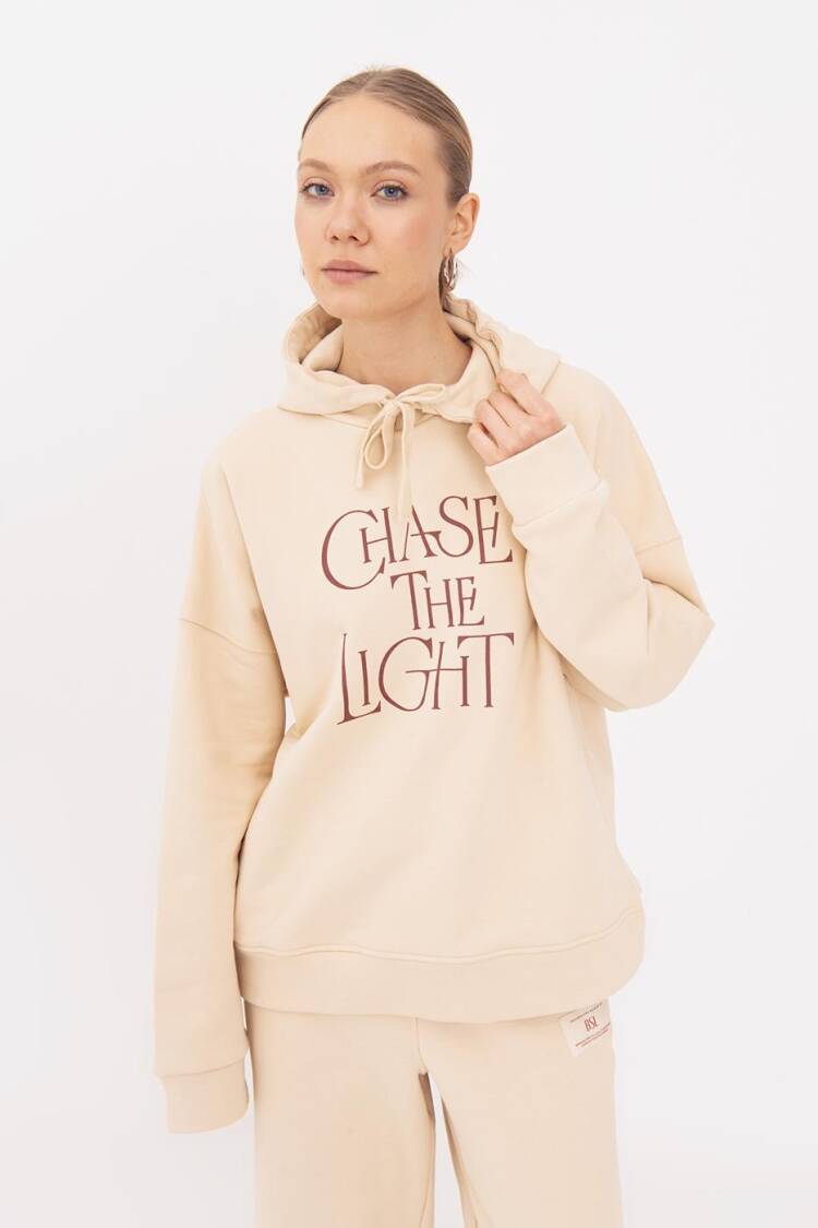 Printed Hooded Sweatshirt - Cream