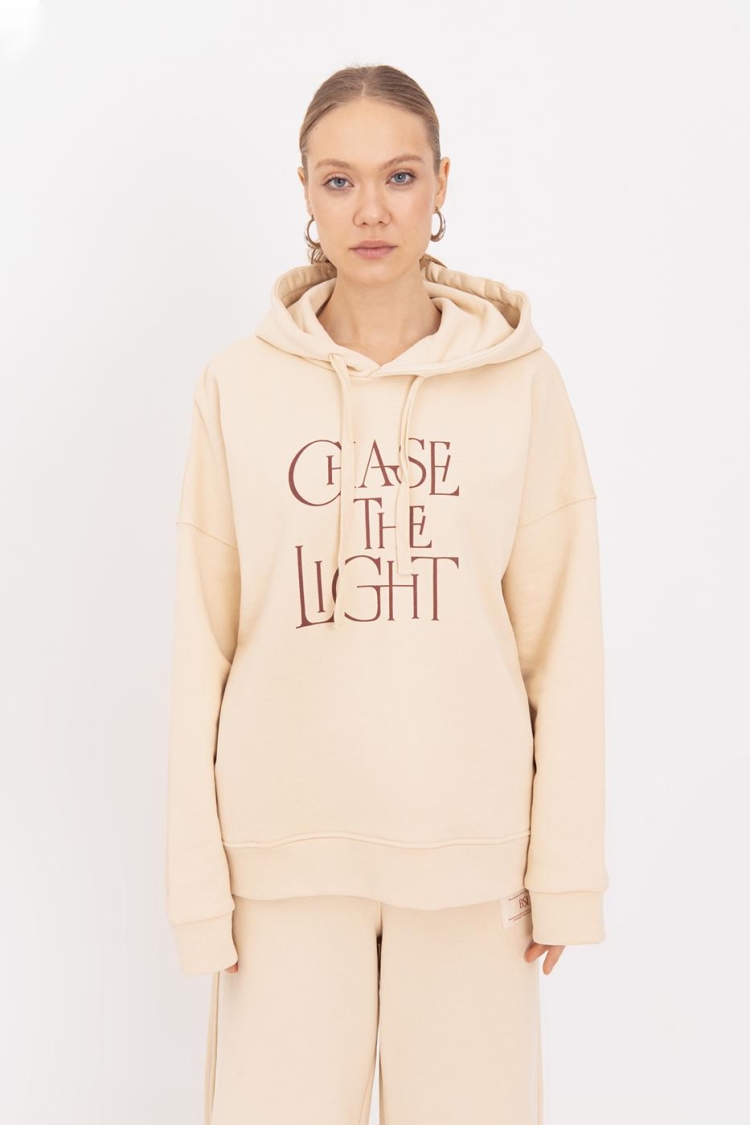 Printed Hooded Sweatshirt - Cream