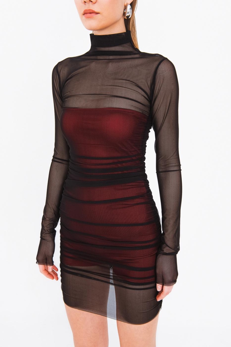 Draped Mini Tulle Dress - Black - BSL - Globality Store - Women Clothes Wholesale Turkey