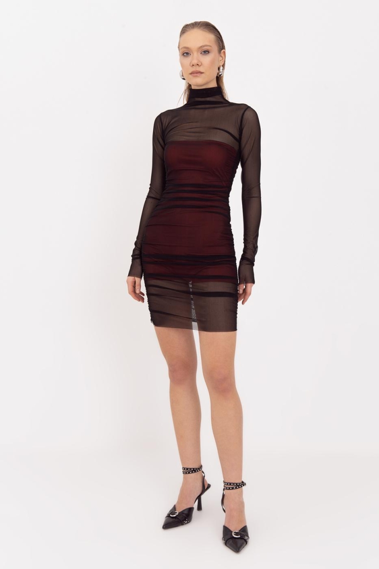 Draped Mini Tulle Dress - Black
