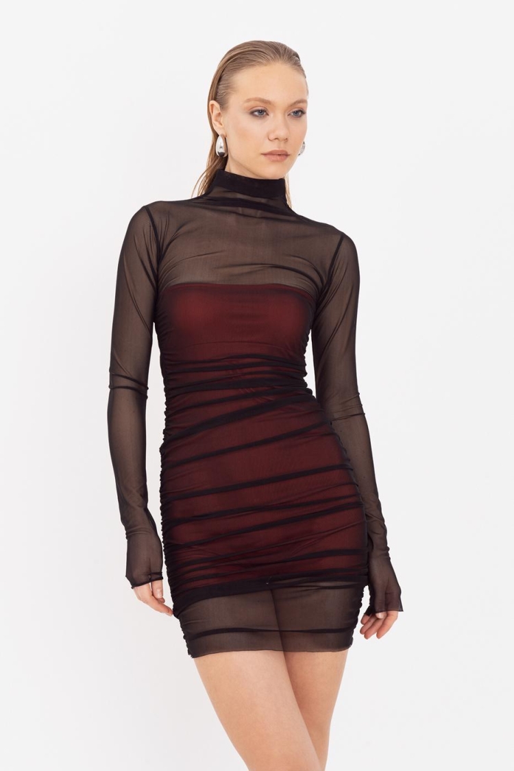 Draped Mini Tulle Dress - Black