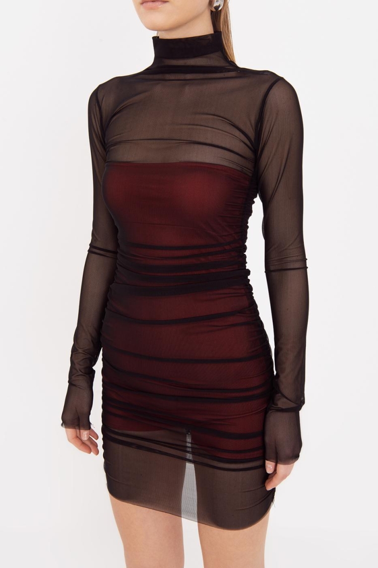 Draped Mini Tulle Dress - Black